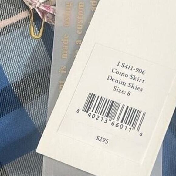 *NWT LOVESHACKFANCY Como Plaid Mini Skirt DENIM SKIES Blueberry Pie - Sz 8 - Picture 10 of 10